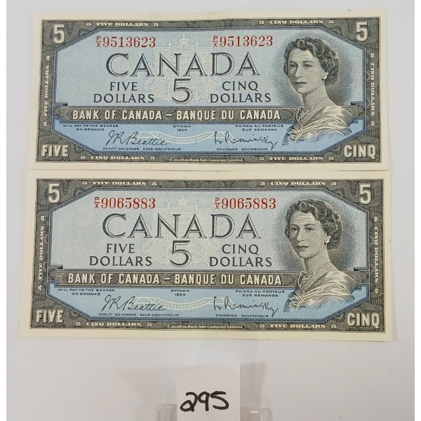 LOT OF 2 - 1954 CDN $5 BANKNOTES