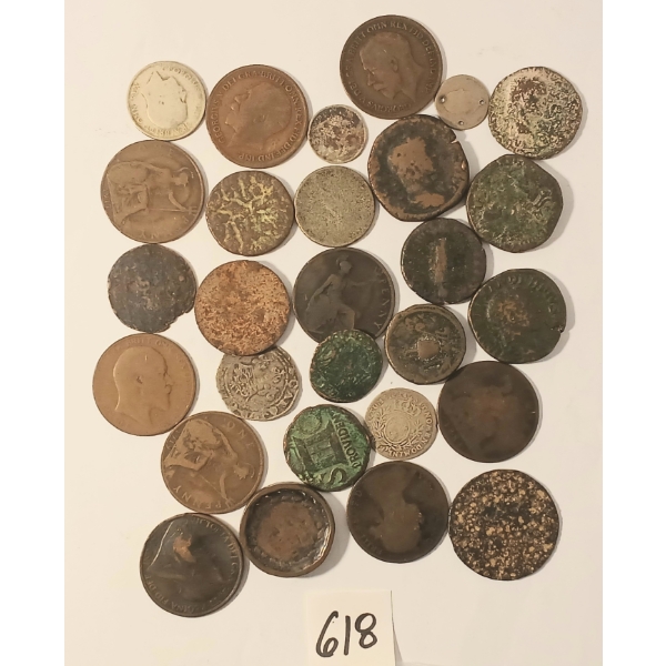 LOT OF 28 - FOREIGN COINS - INCL GREAT BRITAIN, ROMAN, SILVER COINS, ETC