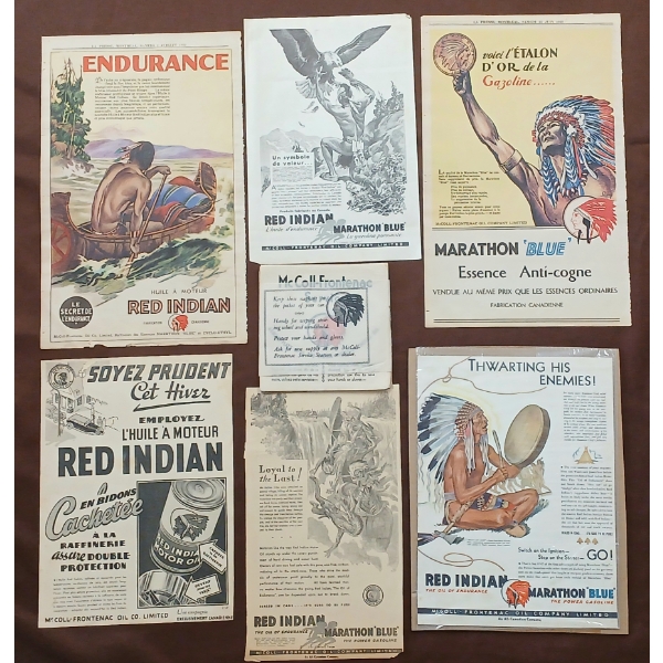 LOT OF 7 - MCCOLL-FRONTENAC NAPKINS & RED INDIAN PAPER ADVERTISEMENTS 