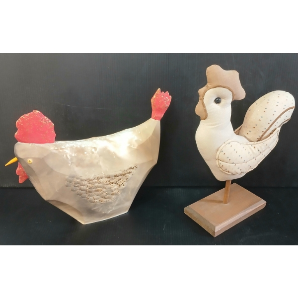 LOT OF 2 - CERAMIC & QUILTED FOLK ART ROOSTERS