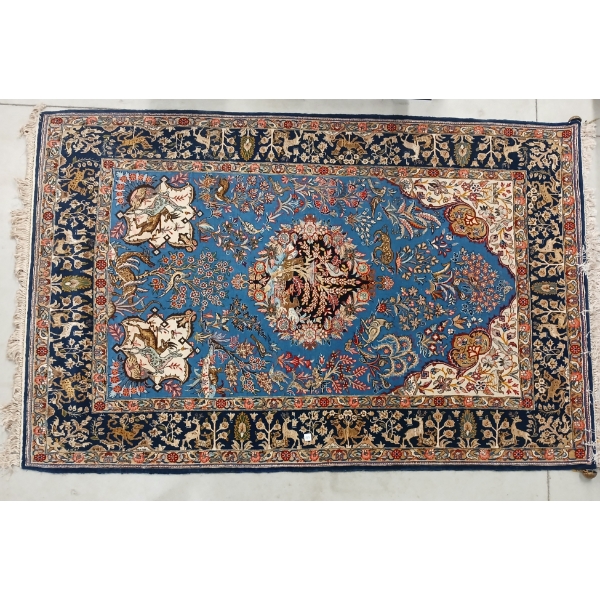 PERSIAN TEHERAN KNOTTED AREA RUG - PERSIAN GARDEN - HUNTING ANIMALS