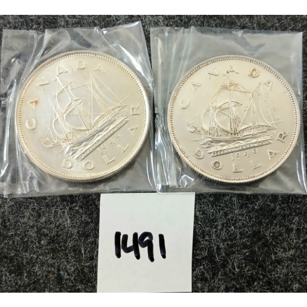 LOT OF 2 - 1949 CDN SILVER DOLLARS - TERRA NOVA