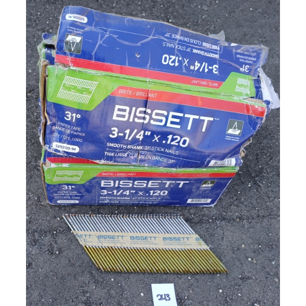 QTY OF BISSETT 3-1/4IN X .120 SMOOTH SHANK STICK NAILS