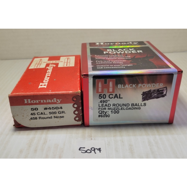 BULLETS / LEAD: 150X HORNADY BLACK POWDER .45 - 500GR - RN & LEAD ROUND BALLS