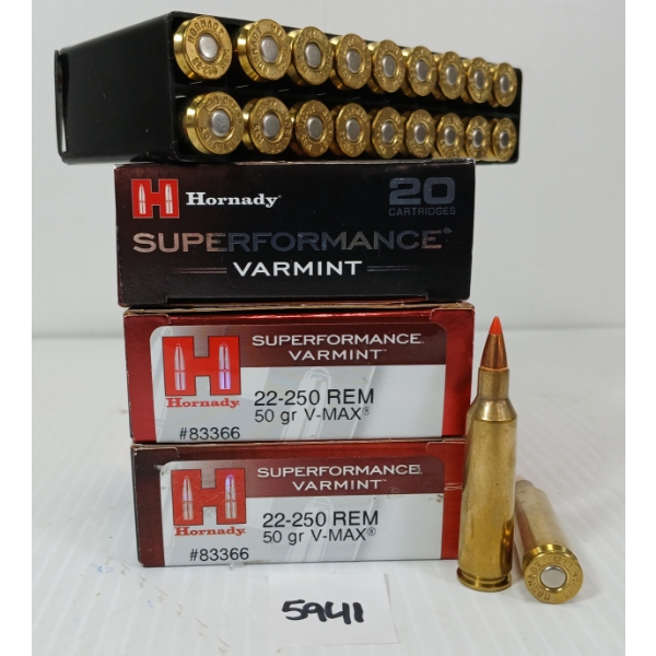 AMMO: 60X HORNADY SUPERFORMANCE .22-250 REM - 50GR - V-MAX
