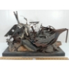 Image 3 : BRONZE SHIP SCULPTURE W/ STONE & STEEL BASE