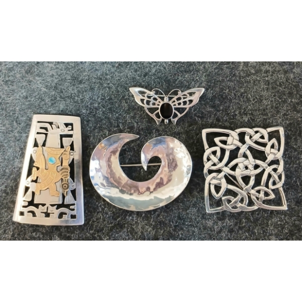 LOT OF 4 - STERLING SILVER BROOCHES