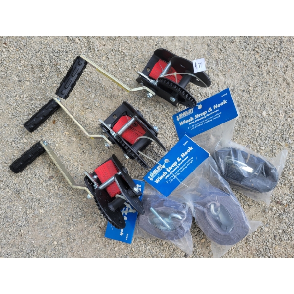 LOT OF 3 - SHELBY WINCH STRAPS & HOOKS