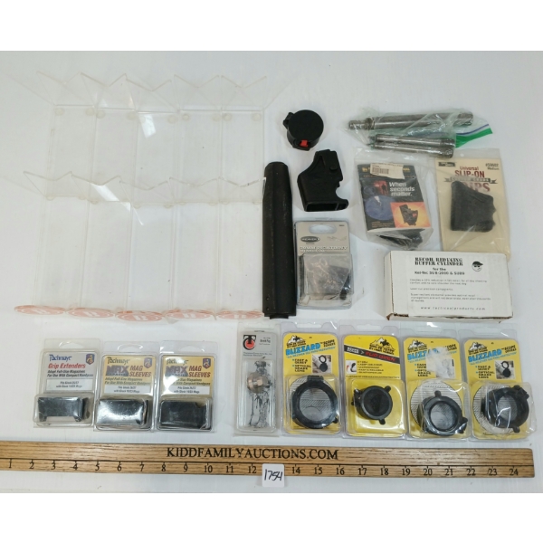 JOB LOT - SCOPE STANDS, LENS COVERS, MAG COVERS, FOREND, MISC PARTS, ETC