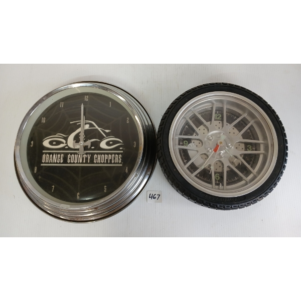 LOT OF 2 - ORANGE COUNTY CHOPPERS & TIRE WALL CLOCKS