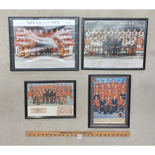 LOT OF 4 - 1968-1973 CHICAGO BLACK HAWKS HOCKEY TEAM FRAMED PHOTOS