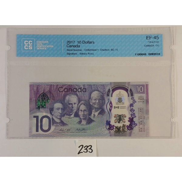 2017 CDN $10 BANKNOTE - CCCS GRADED