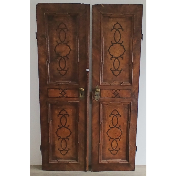 PAIR OF INTERIOR DOORS - VICTORIAN - BRASS & WALNUT BURL - C. 1870-1890