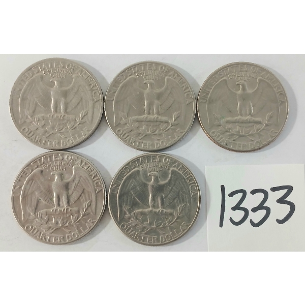 LOT OF 5 - 1942 U.S. 25 CENT SILVER COINS