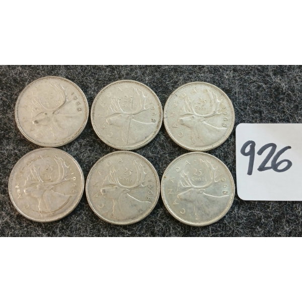 LOT OF 6 - 1968 CDN 25 CENT COINS