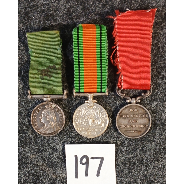 LOT OF 3 - WWII DEFENCE, VOLUNTEER SERVICE & LONG SERVICE & GOOD CONDUCT MINI MEDALS