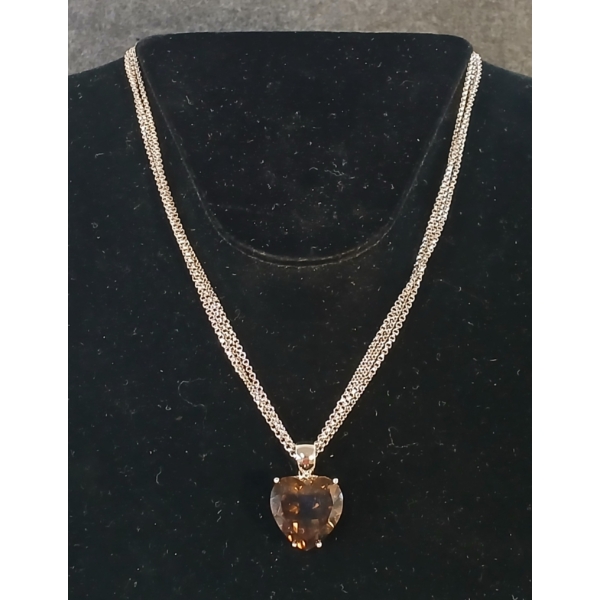 DAVID SIGAL STERLING SILVER NECKLACE W/ SMOKY QUARTZ HEART PENDANT