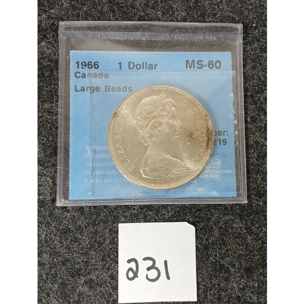 1966 CDN SILVER $1 COIN - CCCS GRADED - MS-60