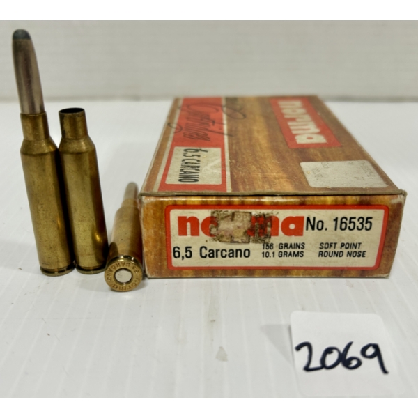 AMMO / BRASS: 18X LIVE & 1X BRASS NORMA 6.5X52 MM CARCANO - 156 GR SP