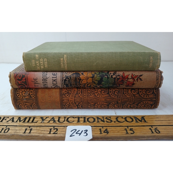 LOT OF 3 - "THE WONDROUS SICKLE", "THE VICAR OF WAKEFIELD" & "MICAH CLARKE" - HARDCOVER BOOKS