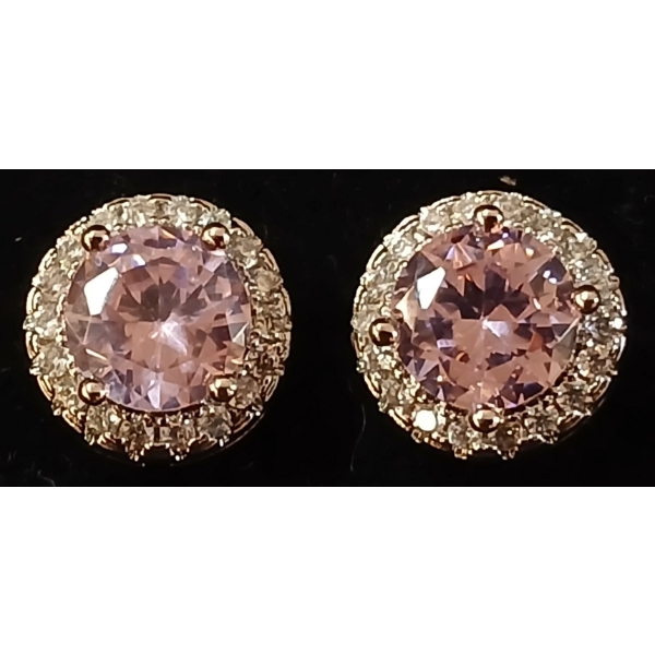 PAIR OF STERLING & PINK CZ HALO STUD EARRINGS