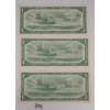 Image 2 : LOT OF 3 - 1954 CDN $1 BANKNOTES