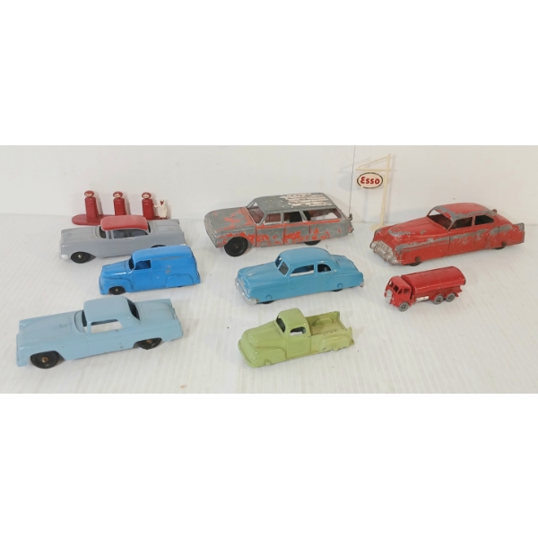 LOT OF 10 - DIECAST VEHICLES, ESSO GAS PUMPS & SIGN