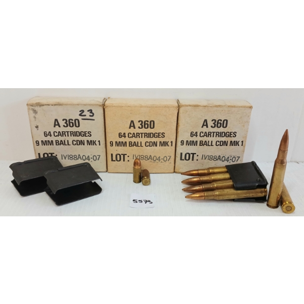 AMMO: APPROX 151X MILITARY 9MM BALL CDN MK 1 - 8X REMINGTON .30-06 SPRG