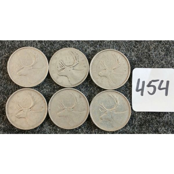 LOT OF 6 - 1947-1954 CDN 25 CENT COINS