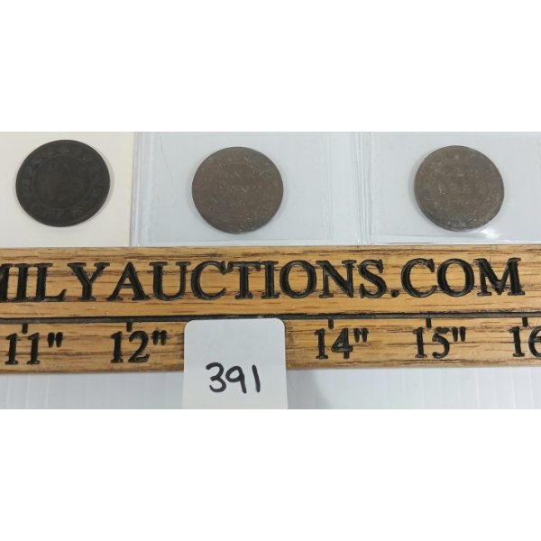 LOT OF 3 - 1891-1896 CDN 1 CENT COINS - ICCS GRADED