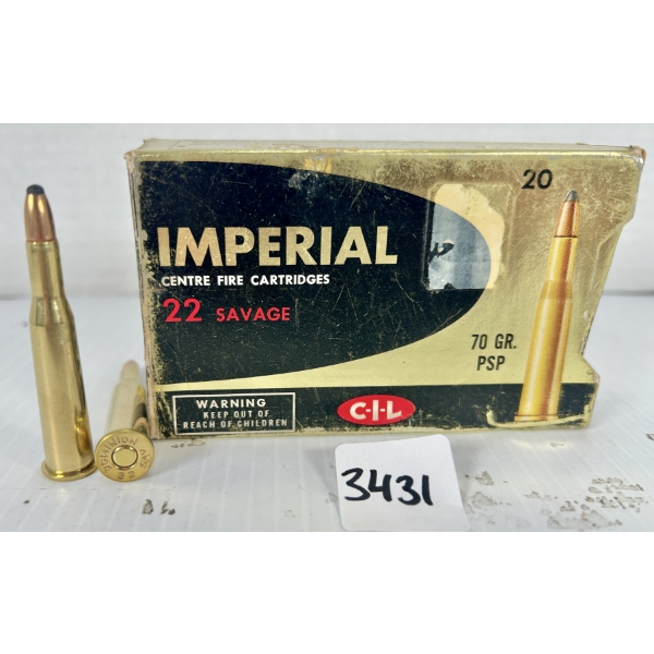 AMMO: 20X CIL .22 SAVAGE HIGH POWER 70GR. SP 