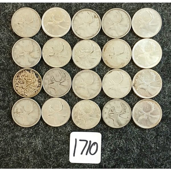 LOT OF 20 - 1939-1968 CDN 25 CENT COINS