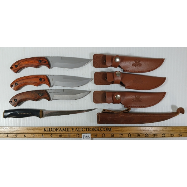 LOT OF 4 - NORMARK FILET KNIFE & PROPAC KNIFE SET W/ SHEATHS