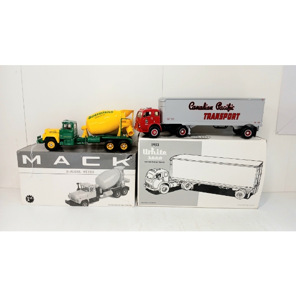 LOT OF 2 - 1ST GEAR MACK R-MODEL MIXER & 1953 WHITE 3000 TRACTOR W/ TRAILER