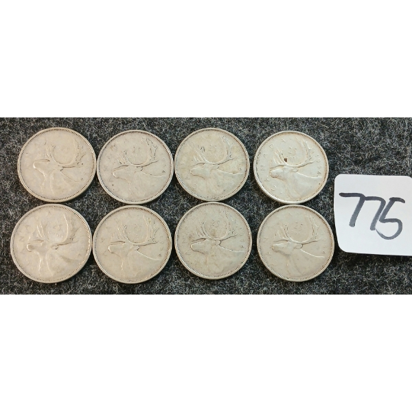 LOT OF 8 - 1954 CDN 25 CENT COINS