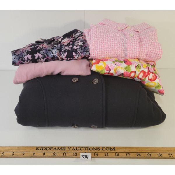 LOT OF 5 - WOMEN'S DRESS SHIRTS, PANTS, DRESS & JACKET - MFG INSIGHT, SPLIT, ALL-DAY APPAREL, ETC