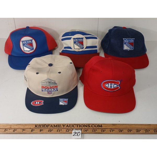 LOT OF 5 - MOTREAL CANADIENS & NEW YORK RANGERS SNAP-BACK & BASEBALL CAPS