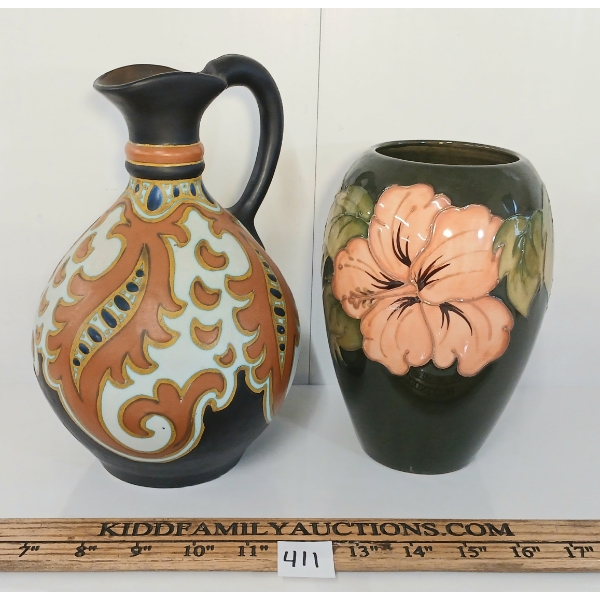 LOT OF 2 - GOUDA ART NOUVEAU DARLA PATTERN & MOORCROFT CORAL HIBISCUS VASES