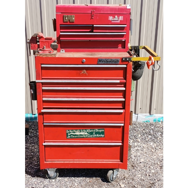 MASTERCRAFT TOOL CHEST W/ CONTENTS - WRENCH SETS, SOCKET SETS, BOLT CUTTERS, PRY BARS, ETC