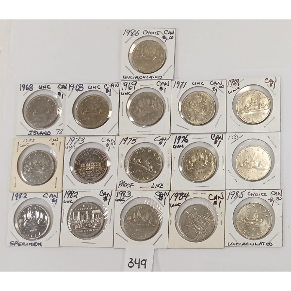 LOT OF 16 - CDN DOLLAR COINS - INCL 1968, 1969, 1971 & 1972 ETC