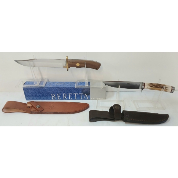 LOT OF 2 - LINDER 440C & BERETTA STAMPEDE BOWIE KNIVES W/ SHEATHS