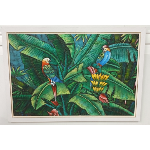 TROPICAL BIRDS BY C. LOFT - FRAMED OIL ON CANVAS