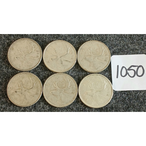 LOT OF 6 - 1968 CDN 25 CENT COINS