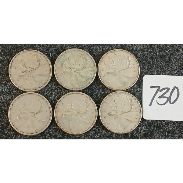 LOT OF 6 - 1955-1966 CDN 25 CENT COINS