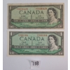 LOT OF 2 - 1954 CDN DOLLAR REPLACEMENT BANKNOTES