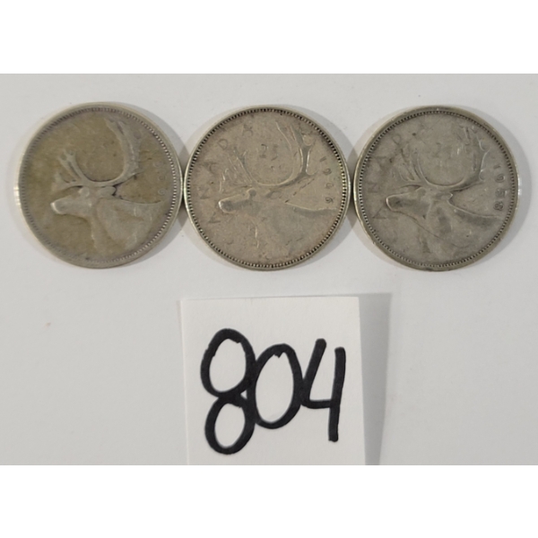 LOT OF 3 - 1943 CDN 25 CENT SILVER COINS