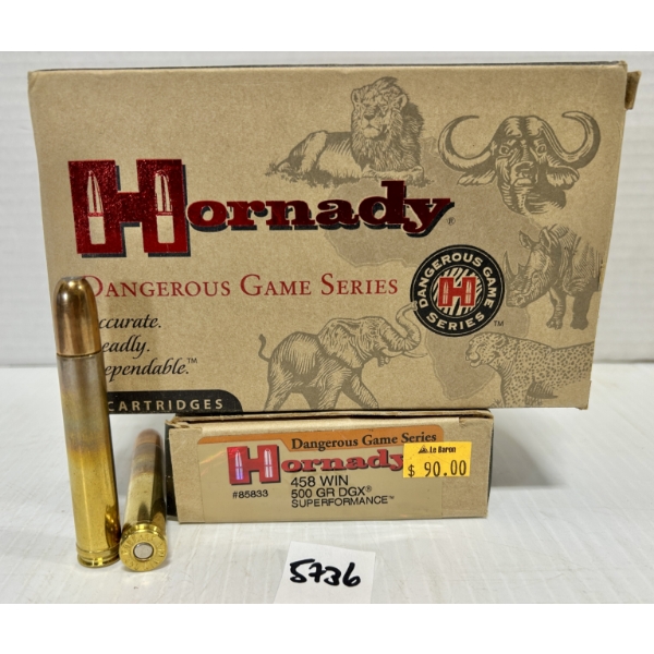AMMO: 40X HORNADY .458 WIN MAG 500GR. DGX