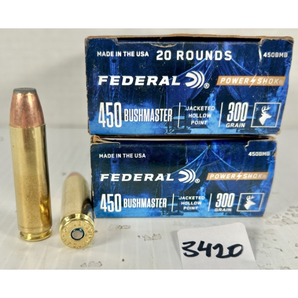AMMO: 40X FEDERAL .450 BUSHMASTER 300GR. HP 