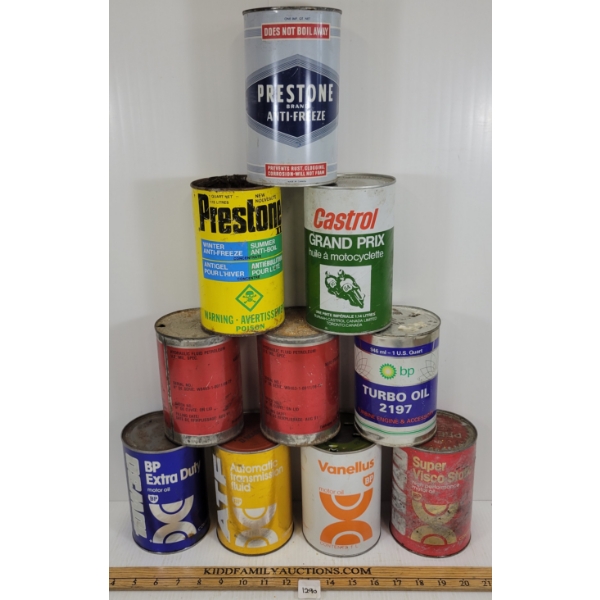 LOT OF 10 - MISC QT CANS - BP VANELLUS, PRESTONE ANTI-FREEZE, ETC