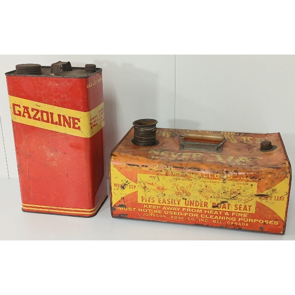 LOT OF 2 - GASOLINE & "NEVER TIP" 1 & 2GAL CANS